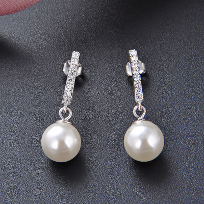 White Pearl Over Sterling Silver Earrings for Woman - Click Image to Close